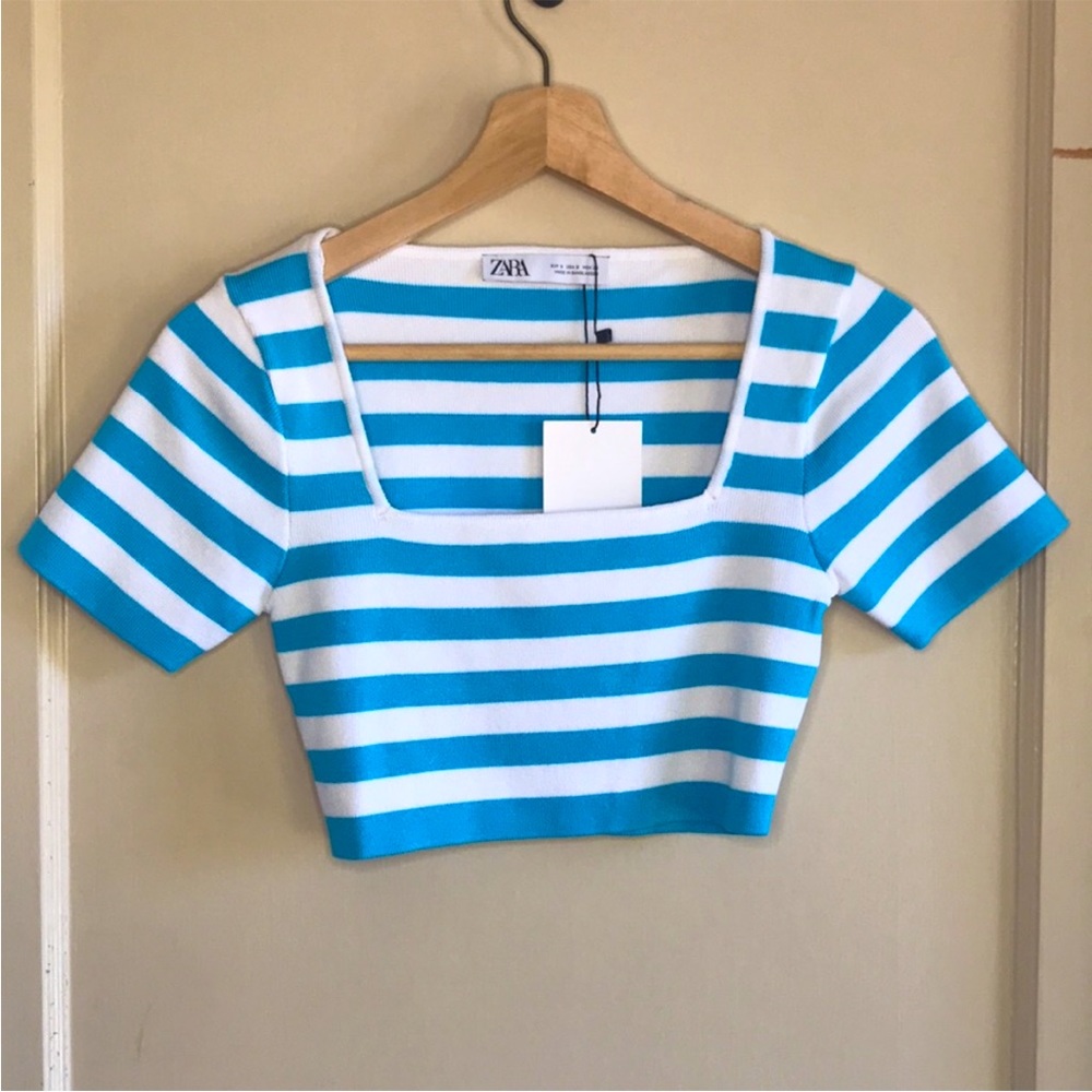NWT Zara striped square neck crop top